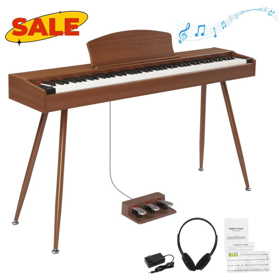 Hassch Digital Piano Keyboard for Beginners, 88 Keys Full Weighted Electric Piano with Stand, Headphone, Power Adapter, and Triple Pedals, Walnut