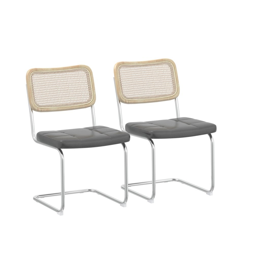 Gray Faux Leather and Rattan Low Side Chair Set