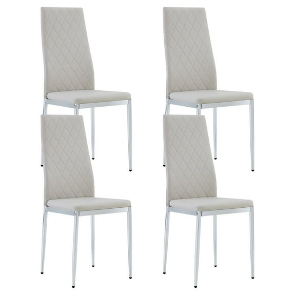 Hassch Dining Chairs Set of 4, Gray Chairs for Dining Room, Kitchen Chairs with Metal Legs and PU Leather Padded Seat High Back