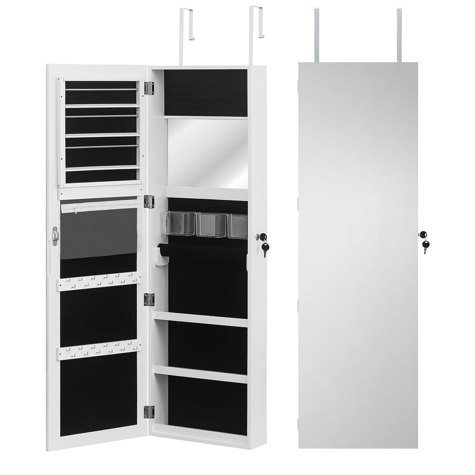 White Full-Length Mirror Cabinet with Ample Storage and Hooks