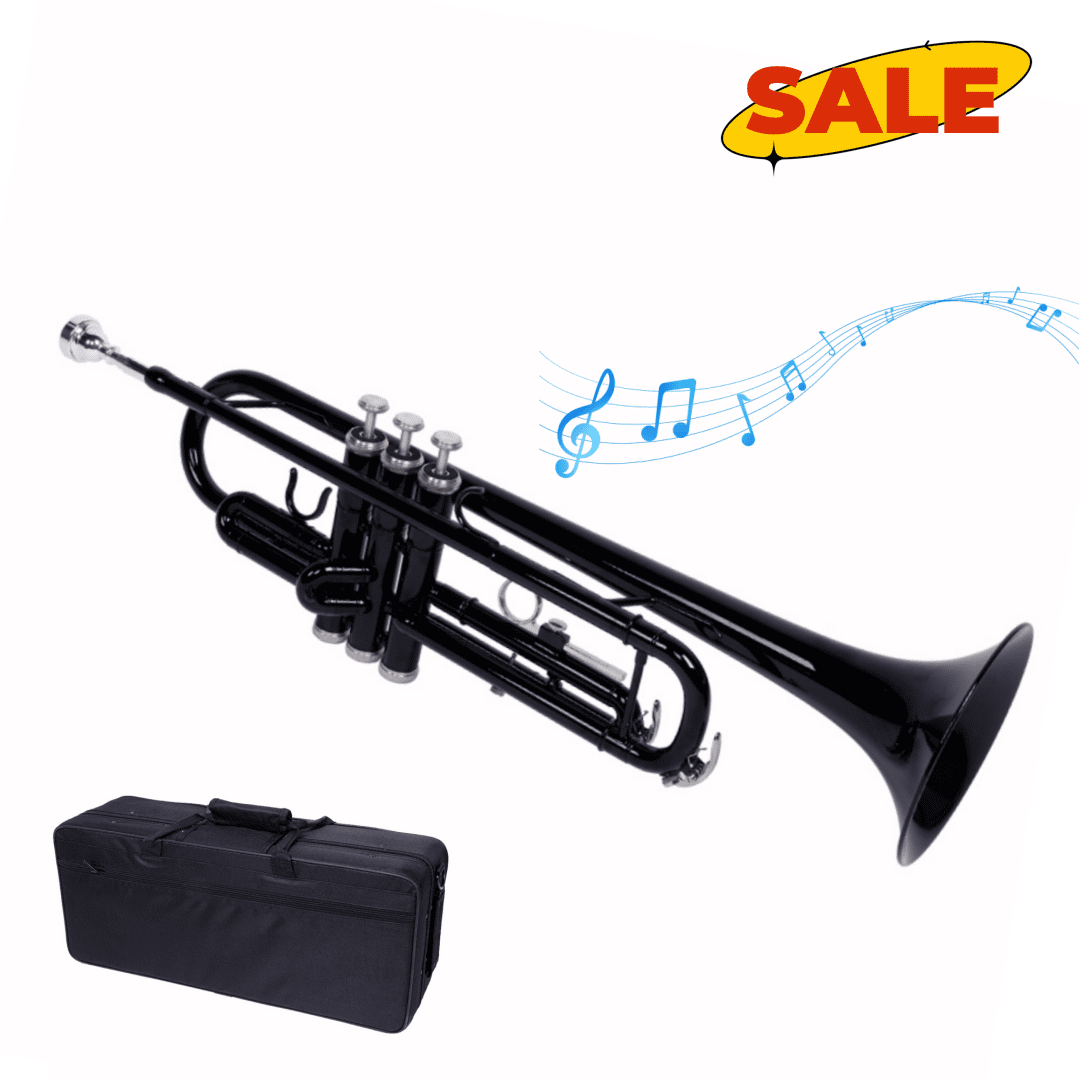 Hassch Drop B Brass Trumpet Set with Case, Mouthpiece & Gloves, Black