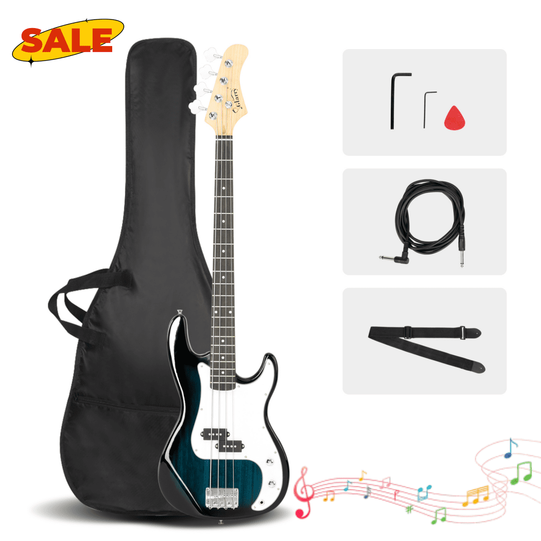 Hassch Electric Bass Guitar, 4 String Beginner Starter Kit with Bag and Other Accessories, Blue