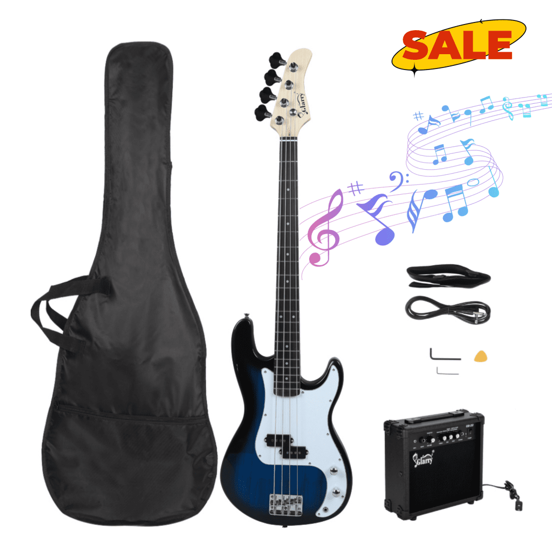 Hassch Electric Bass Guitar with 20 Watt Amplifier, Bass Set with Bag, Strap, Plectrum, Amp Wire and Spanner Tool, Blue