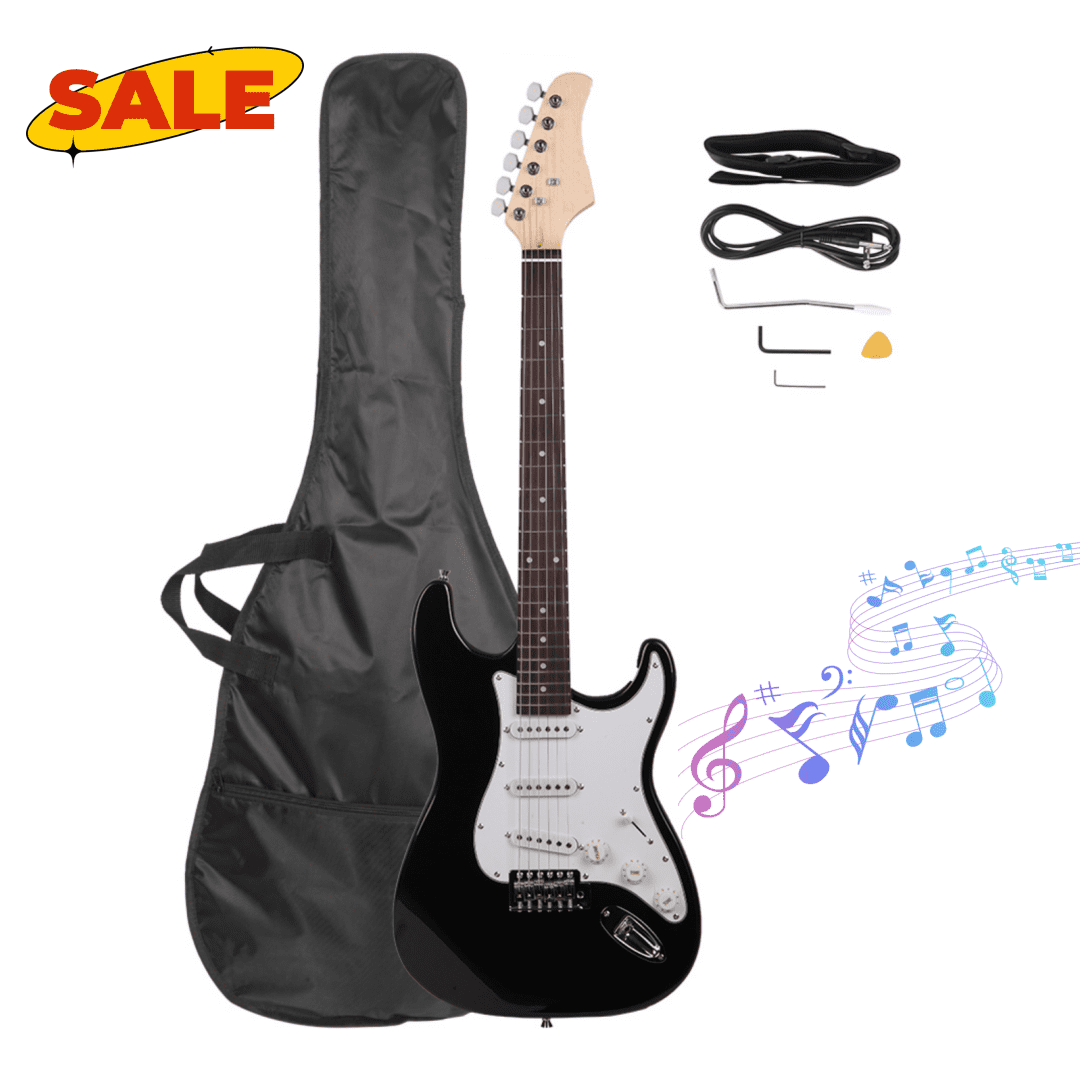 Hassch Electric Guitar, Beginner Electric Guitar Kit with Gig Bag, Strap and Tremolo Arm, Black & White