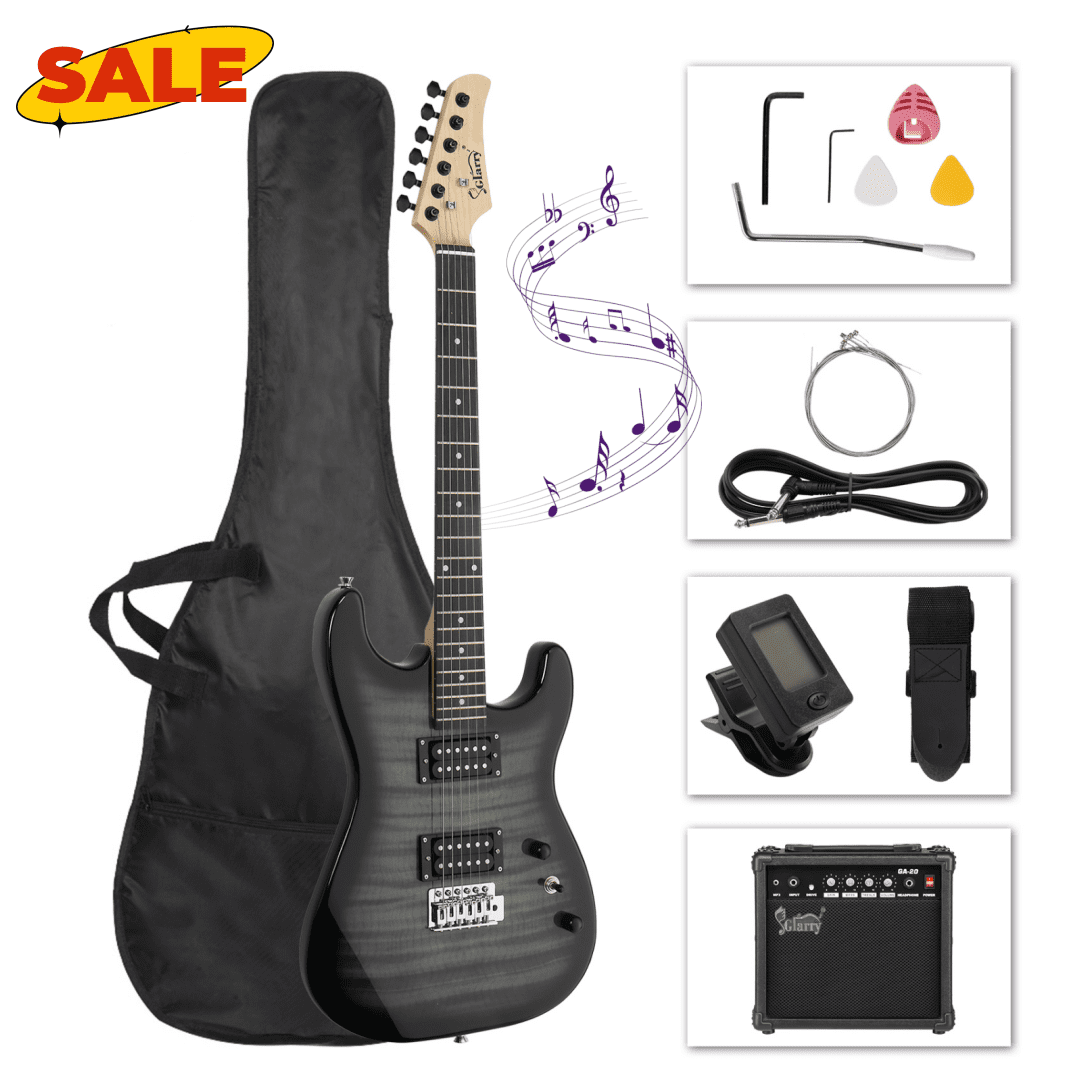 Hassch Electric Guitar for Music Lover Beginner with 20W Amp, Gig Bag and Accessories Pack, Black