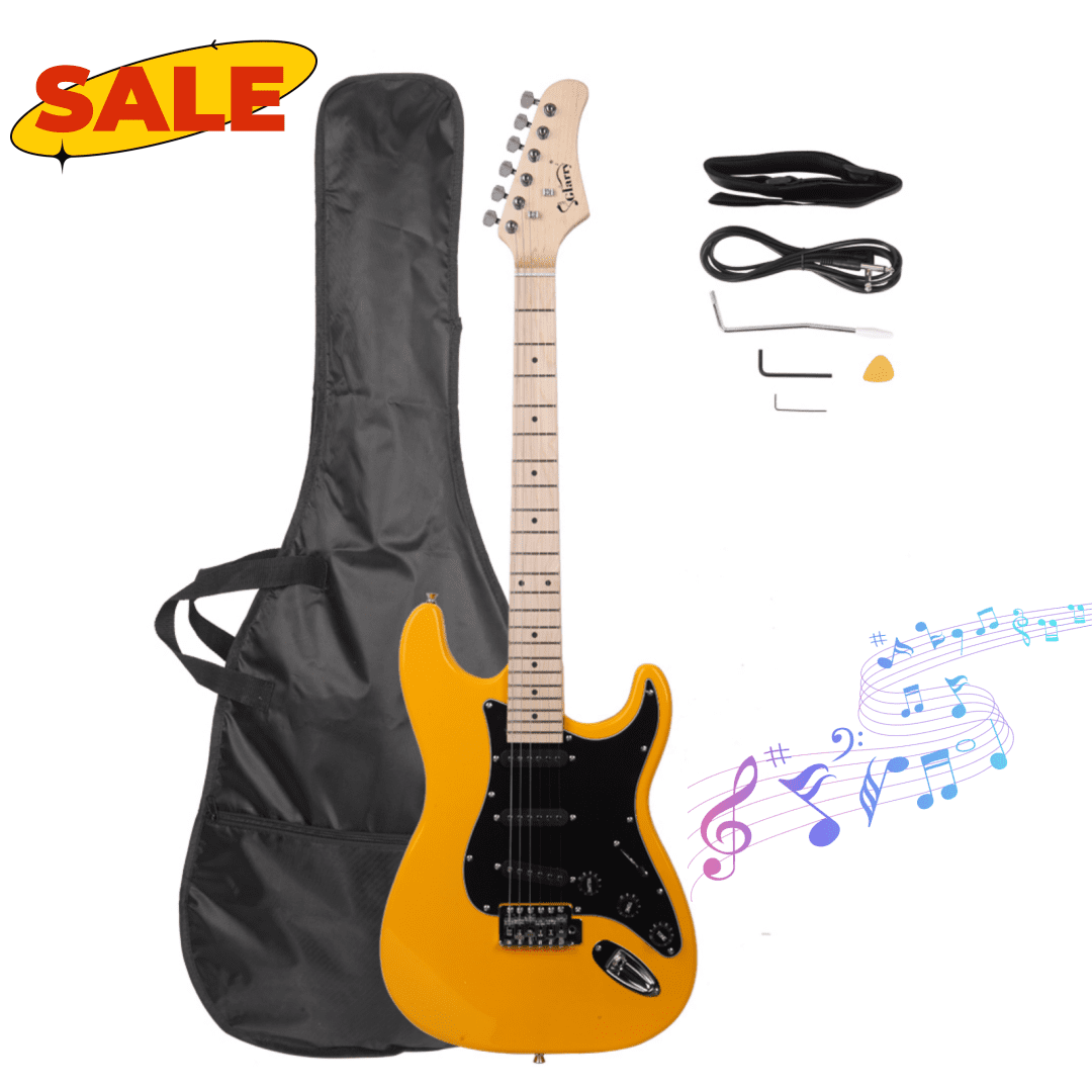 Hassch Electric Guitar with Gig Bag, 39 inch Beginner Electric Guitar Kit with Strap, Plectrum, Tremolo Bar, Spanner Tool and Connecting Wire, Orange