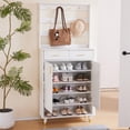 thumbnail image 1 of Hassch Entryway Bedroom Armoire with Coat Rack (Total 12 Hooks) Shoe Storage Organizer Cabinet with Doors, White Freestanding Shoe Storage, 5 Tiers Shoe Rack for Entryway, Living Room, 1 of 8