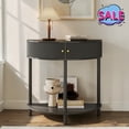 thumbnail image 1 of Hassch Entryway Table, Half Moon Console Table with 2 Rattan Doors, Small Foyer Table with Open Shelf for Living Room, Space Saving, Dark Gray, 1 of 10