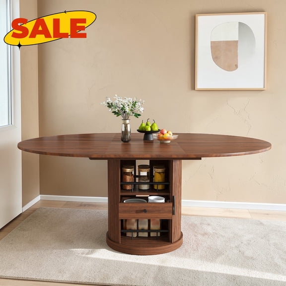 Hassch Extendable Dining Table with Storage, 47.2"-59" Expandable Kitchen Table with Drawer and Shelves for Home, Apartment, Space Saving, Walnut