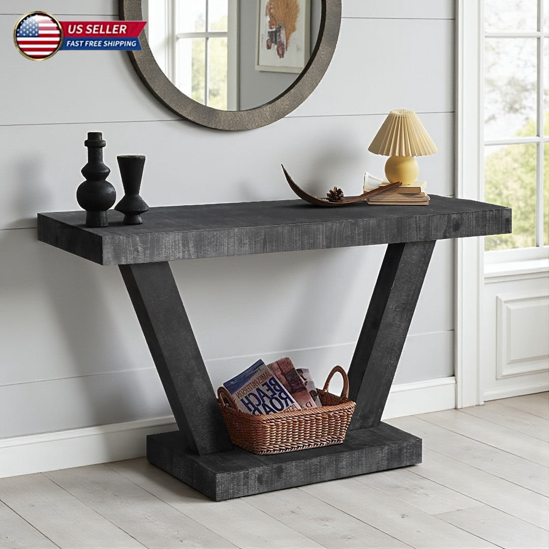 Hassch Farmhouse Console Table with Thick Distressed Wood Veneer, 2 ...