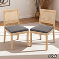 thumbnail image 1 of Hassch Farmhouse Dining Chairs Set of 2, Accent Kitchen Side Chairs with Hand-Woven Rattan Backrest, Gray Linen Padded Seat, Sturdy Solid Wood Legs, for Living Space & Home Office, 1 of 9