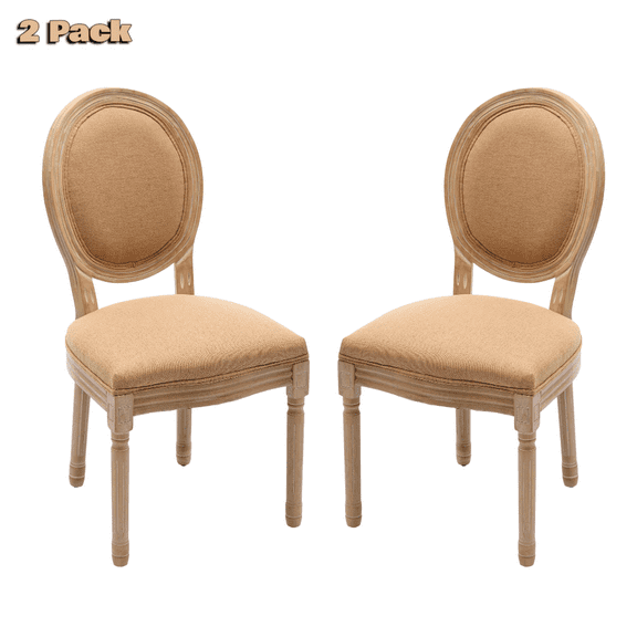 Hassch Farmhouse Dining Side Chairs Set of 2, French Country Style Accent Kitchen Chairs with Upholstered Linen Back & Cushion Seat, Solid Wood Frame, 300lbs Weight Capacity, Tan