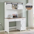 thumbnail image 1 of Hassch Farmhouse Executive Desk with Charging Station, 47.24" Home Office Computer Desk with Hutch, Drawers and Storage Cabinet, Wooden Study Writing Workstation for Bedroom, Antique White, 1 of 10
