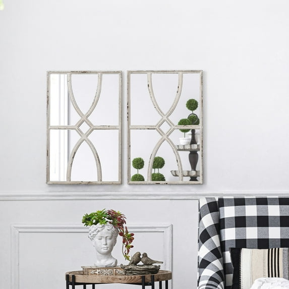 Hassch Farmhouse Mirror for Wall Decor Set of 2, 16" x 23" Rectangular Wooden Decorative Wall Mirror with Antique White Frame Home Decor for Living Room, Bedroom, Entryway