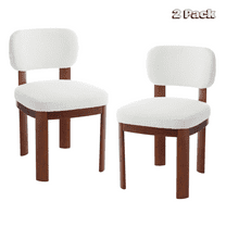 Hassch Farmhouse Wooden Dining Chairs Set of 2, Modern Armless Side Chairs with Fabric Upholstered Backrest & Padded Seat, Solid Wood Legs for Dining Room, Kitchen, Living Room (Beige Walnut)