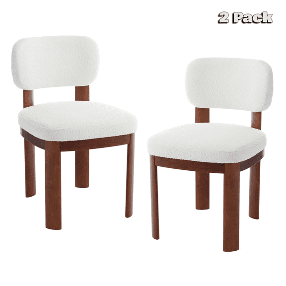 Hassch Farmhouse Wooden Dining Chairs Set of 2, Modern Armless Side Chairs with Fabric Upholstered Backrest & Padded Seat, Solid Wood Legs for Dining Room, Kitchen, Living Room (Beige+Walnut)