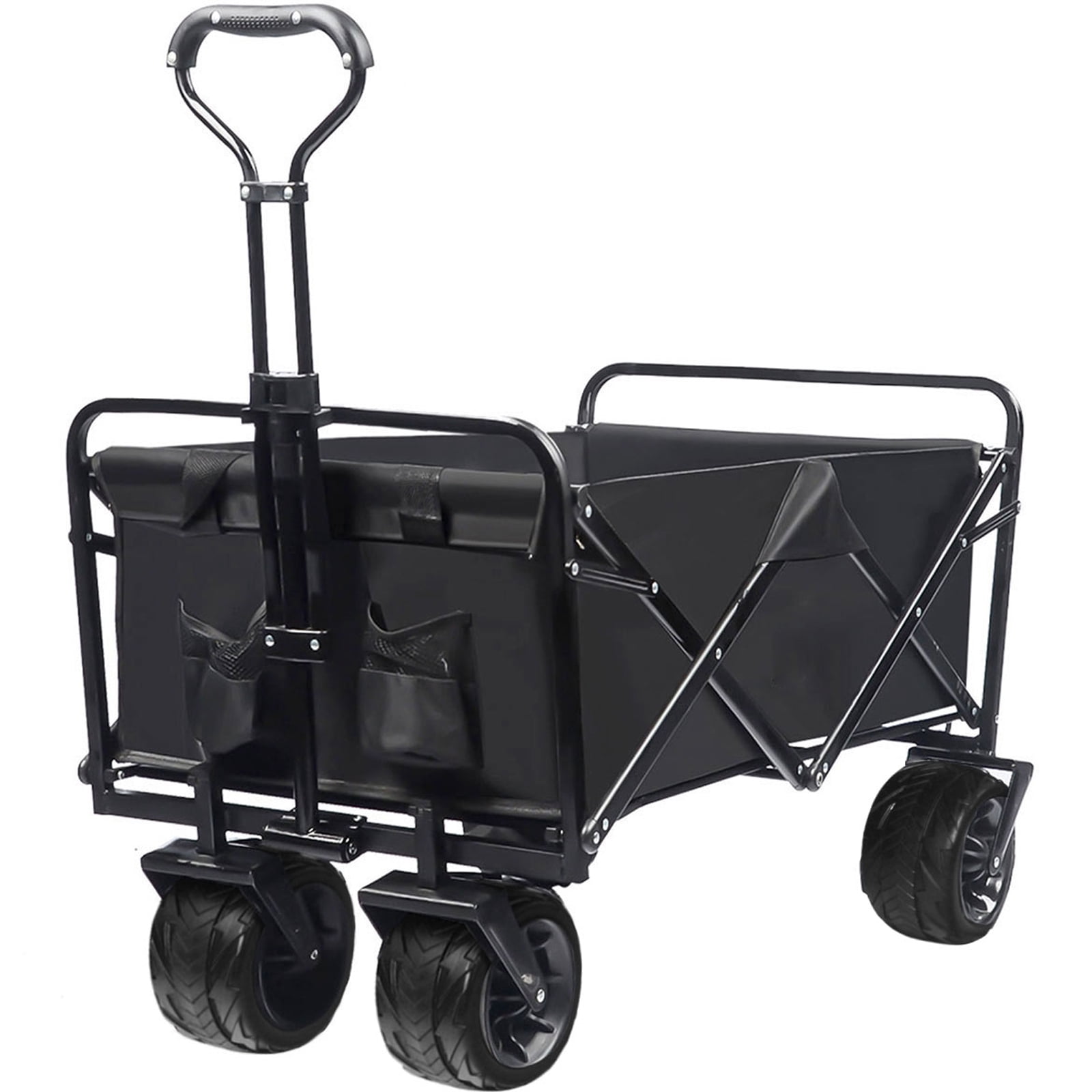 Collapsible Wagon Cart With 360° Wheels - 220 Lb Capacity, Foldable, Lightweight For Camping, Beach, Grocery Shopping