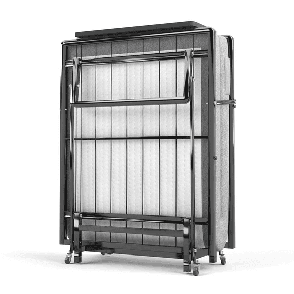 Hassch Folding Bed with Mattress for Adults, 75" x 30" Twin Size Portable Foldable Bed with 4 Castors & Metal Frame, Space-Saving Rollaway Guest Bed, Black