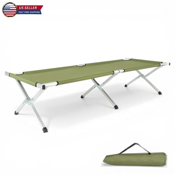 Hassch Portable Folding Camping Cot with Carrying Bag, Aluminum Frame & Oxford Fabric, Army Green, 74.8"L x 28.35"W x 17.32"H, Supports Up to 275 lbs