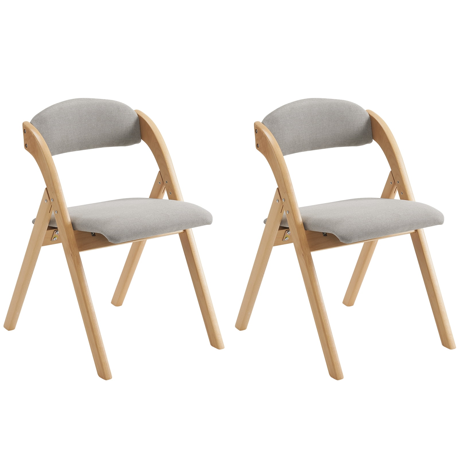 Gray Upholstered Wooden Folding Dining Chairs Set of 2