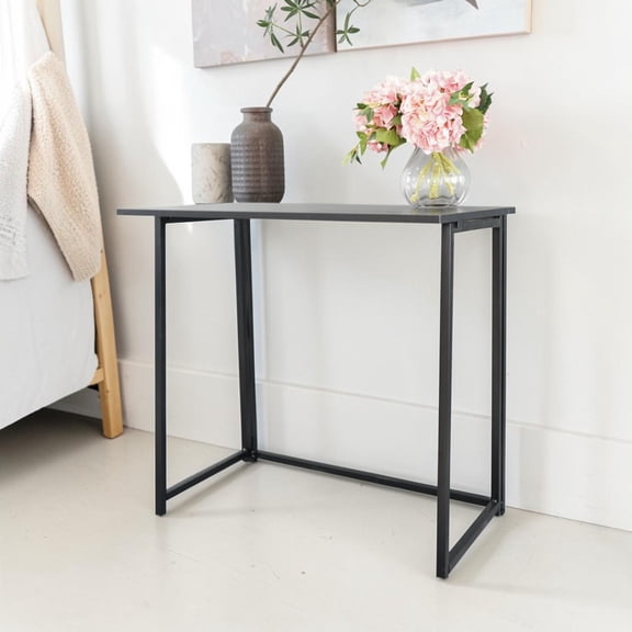 Hassch Folding Desk, Collapsible Computer Desk for Small Spaces, 31.5-Inch Compact Writing Desk for Home Office, Bedroom and Dorm, Black