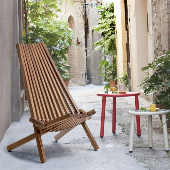 Hassch Folding Wooden Outdoor Chair Stylish Low Profile Acacia Wood Lounge Chair for the Patio, Porch, Lawn, Garden or Home Furniture, Brown
