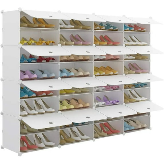 Hassch Free Standing Shoe Racks 8-Tier Stackable and Durable Shoe Shelf Storage 64 Pair Space Saving, White