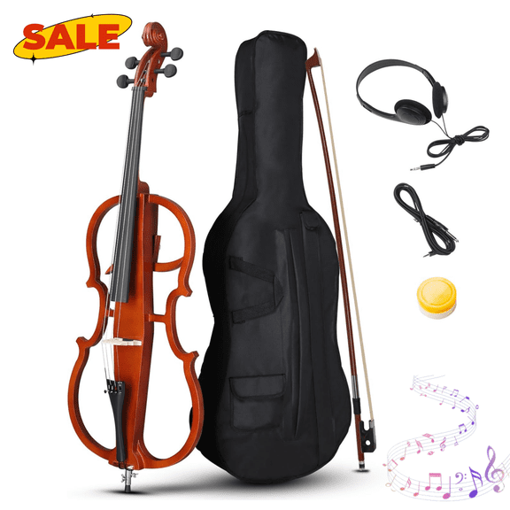 Hassch Full-Size Cello, 4/4 Beginner Cello with Bag, Earphone, Bow, Rosin and Connecting Line, String Musical Instruments, Natural