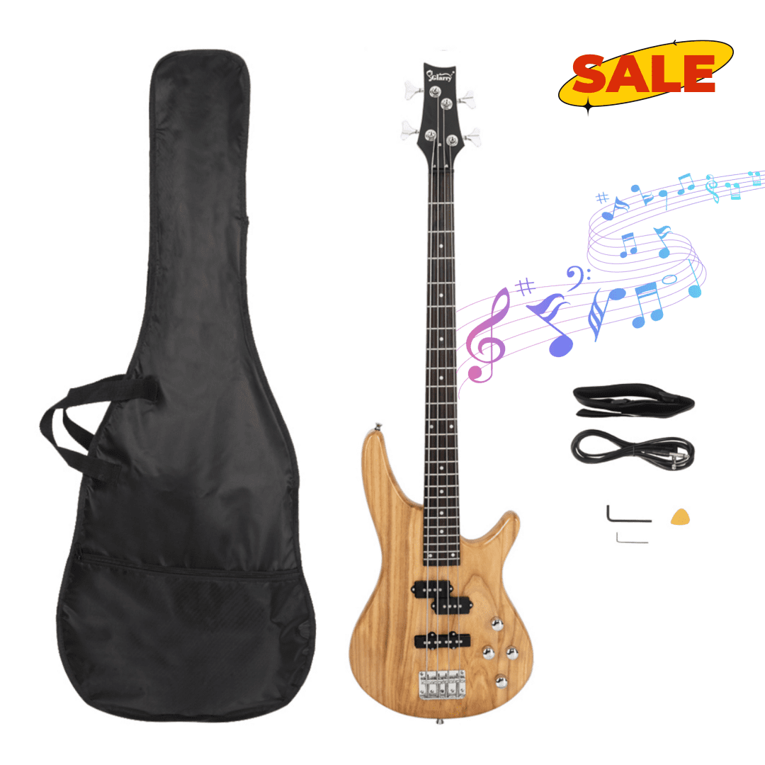 Hassch Full Size Electric Bass Guitar, 4 String Bass Beginner Kit with Bag, Strap, Plectrum, Amp Wire and Wrench Tool, Burlywood