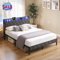 thumbnail image 1 of Hassch Full Size Upholstered Platform Bed with LED Lights and Charging Station, Bed Frame with Storage Headboard, Metal Slats Support, No Box Spring Needed, Gray, 1 of 11
