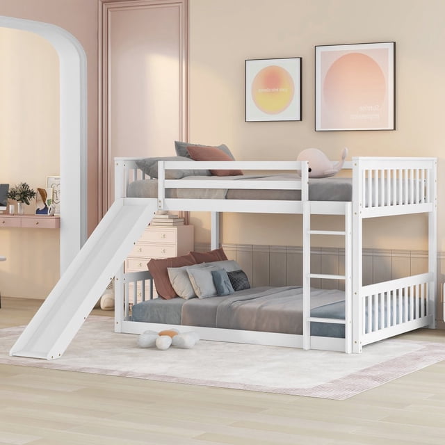 Hassch Kids Full over Full Wooden Bunk Bed with Slide, Stairs, and ...