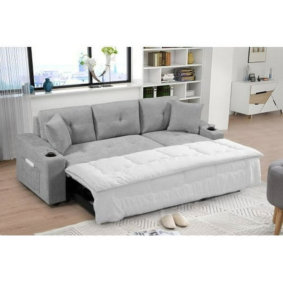 Hassch Futon Convertible Corner Sofa with Armrest Storage, Living Room and Apartment Sectional Sofa, Grey