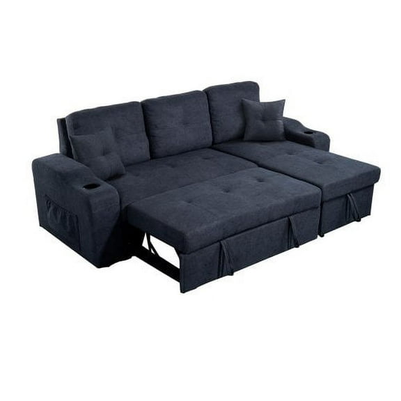 Hassch Futon Sectional Sofa, Convertible Corner Sofa with Armrest Storage