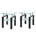 thumbnail image 1 of Hassch Glass Side Tables Set of 2, 2-Tier Modern Clear Glass Top Corner Table Living Room Side Table with Black Metal Leg for Living Room, Dining Room, Bedroom (2 Pack), 1 of 5