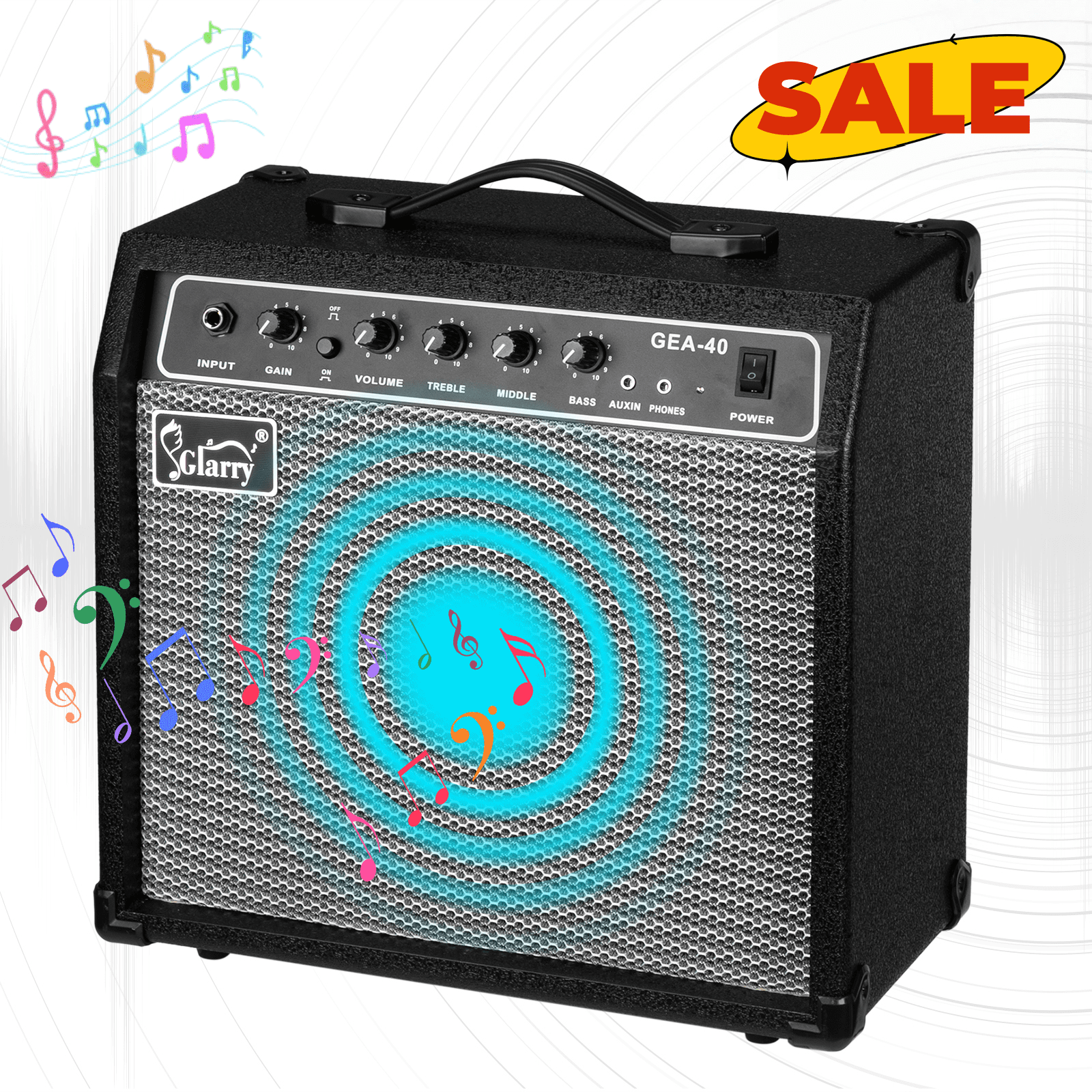 Hassch Guitar Amp, 40 Watts, Amplifier Speaker Accessories with Bass, Volume, Treble and Middle Controls, Black
