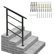 Hassch Handrails for Outdoor Steps Fits 1 to 3 Steps Stair Railing for Outdoor, Wrought Iron Handrail with Installation Kit for Concrete Steps, Porch Steps (3 Steps), Matte Black