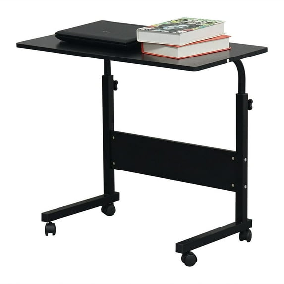 Hassch Height Adjustable Computer Desk on Wheels, Black Portable Rolling Laptop Table Writing Workstation for Small Space (80x40cm)