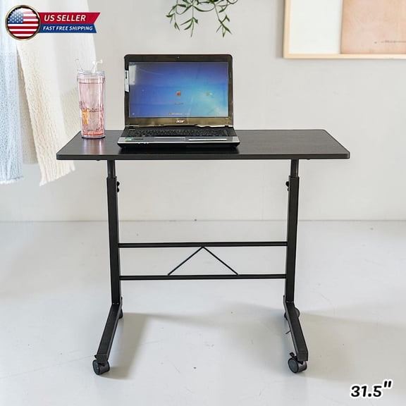 Hassch Height Adjustable Mobile Laptop Desk, 31.5" Rolling Computer/Study Table with Steel Frame and Locking Casters, Black