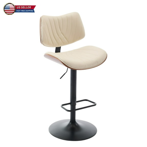 Hassch Height Adjustable Swivel Bar Stool, 1 Pack, PU Upholstered Counter Height Chairs with 360° Seat, 17.7" Wide Stable Base, for Kitchen Island & Home Bar (Beige)