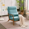 thumbnail image 1 of Hassch High Back Armchair Accent Linen Chair with Wood Armrest for Living Room, Blue, 1 of 10