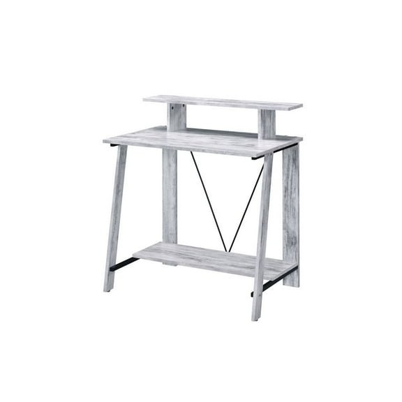 Hassch Home Study Computer Desk Office Writing Desk Metal Frame with Storage Shelves, White