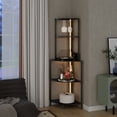 thumbnail image 1 of Hassch Industrial Corner Shelf with Power Outlets & LED Lights & Glasses Holder, 5 Tier Bar Rack, 59.8"H Open Bookcase Display Rack for Living Room, Dining Room, Kitchen, Black, 1 of 9