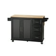 thumbnail image 1 of Hassch Kitchen Island with Drop Leaf Rubber Wood Top, Rolling Mobile Breakfast Bar Prep Table on Wheels with 3 Drawers and Storage Cabinet, Spice Rack, Towel Rack, Black, 1 of 9