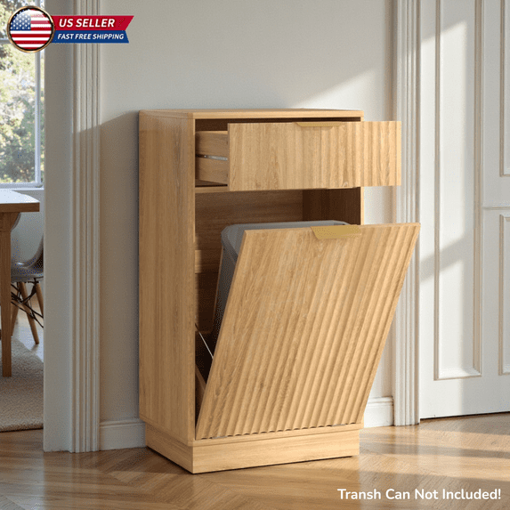 Hassch Kitchen Trash Cabinet with Tilt-Out Hamper Design, Hidden 10–13 Gallon Garbage Bin Holder, Drawer Storage & Odor-Concealing Wood Cabinet for Small Spaces, Apartment, RV, Bathroom (Oak)
