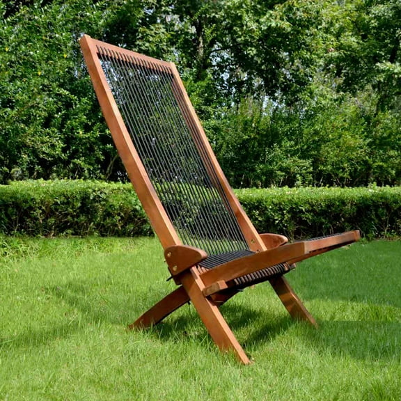 Hassch Leisure Adirondack Lounger Chair, Folding Wooden Chair with Cotton Rope Backrest