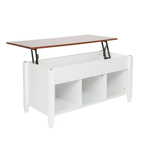 Hassch Lift Top Coffee Table with 3 Storage Compartments, Retro Central Table with Wooden Lift Tabletop, for Living Room, Brown White