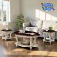 thumbnail image 1 of Hassch Living Room Coffee Table Set of 3, Oval Coffee Table, 2 Sofa Side Table, 3-Piece Table Set with Storage Shelf, Beige, 1 of 9