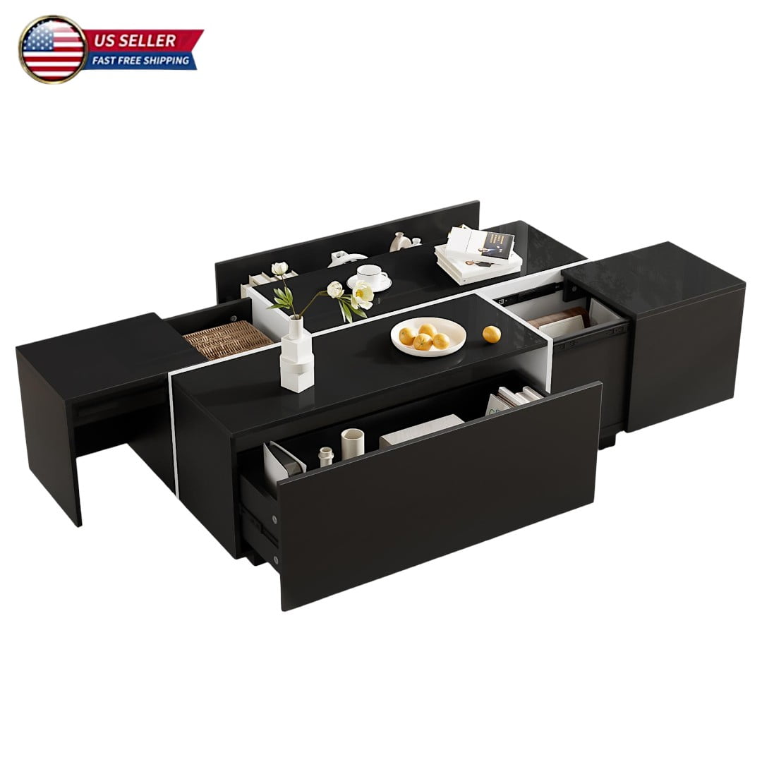 Hassch Minimalist Coffee Table with Storage, Dual Pull-Out Compartments ...