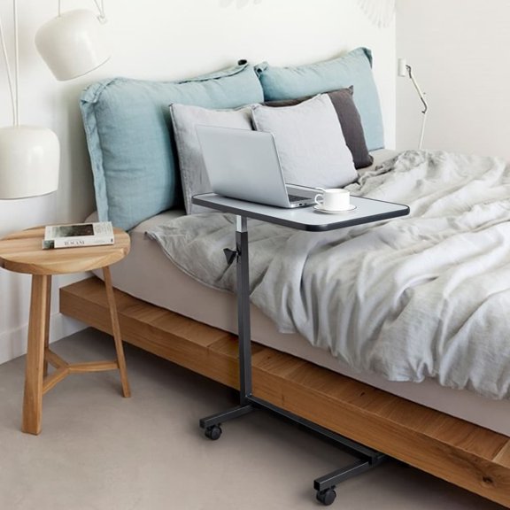 Hassch Mobile Side Table with Brake, Rolling Snack Table, 27"-44" Height Adjustable Laptop Desk, Computer Stand with Wheels for Living Room, Bedroom, Gray