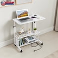 thumbnail image 1 of Hassch Mobile Standing Desk with Charging Station, Adjustable Computer Desk with Shelves, Hooks, Lockable Wheels & Leveling Feet for Bedroom, Home Office and Study Room, White, 1 of 9